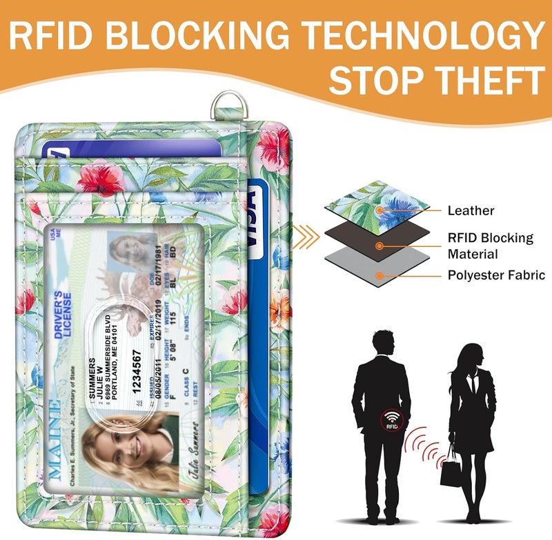Yonlevres Hummingbird RFID Wristlet Wallet for Women Slim, Small Credit Card Holder Front Pocket Keychain Lanyard, Travel Cute Thin ID Window PU Leather Mini Organizer Case Purse Woman Gifts Ladies - Image 5